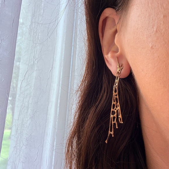 Estate 14K Solid Gold Brutalist Abstract Sculptural Web Drip 2.6" MCM Earrings - Picture 9 of 11